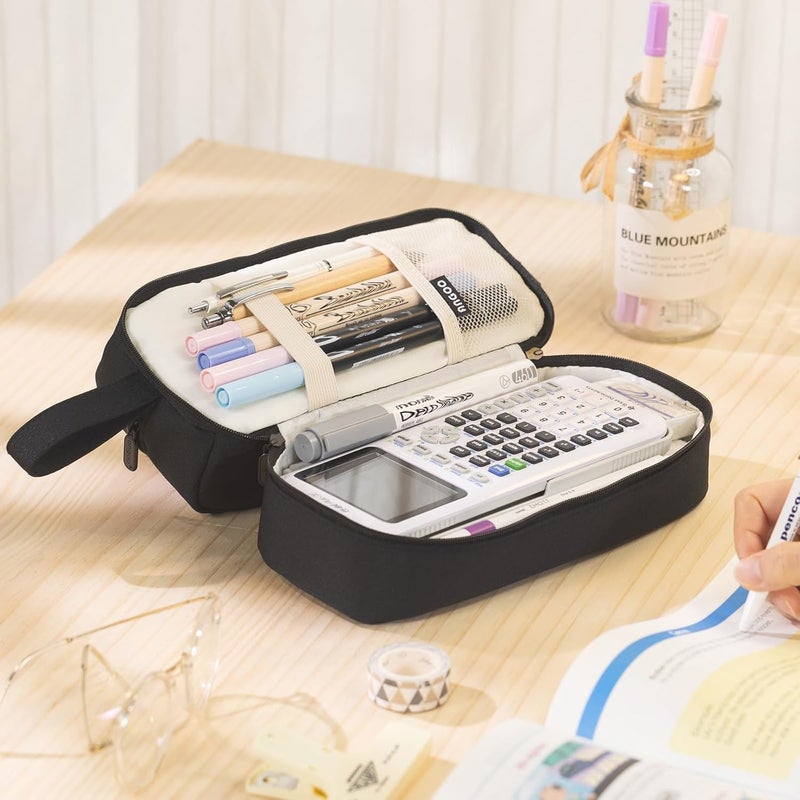 ANGOOBABY Big Capacity Large Pencil Case Canvas Pen Pouch Bag with 2 Compartments for Girls Boys Teen School Students Adults - Black - Image 5